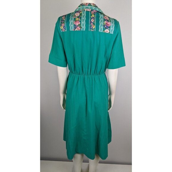 VINTAGE WOMEN'S GREEN FLORAL PRINT SHIRT DRESS - TAP&CO - SIZE 6P - Picture 11 of 14